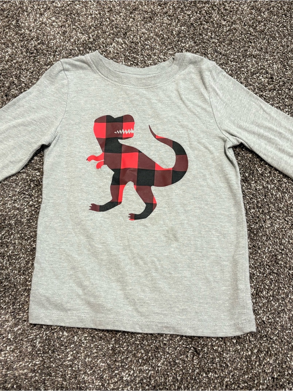 Cat & Jack Gray Long-Sleeve Pajama Tee with Red & Black Buffalo Plaid Dinosaur